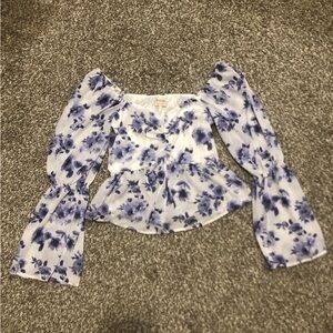 Peach Love California Floral Bell Sleeve Blouse